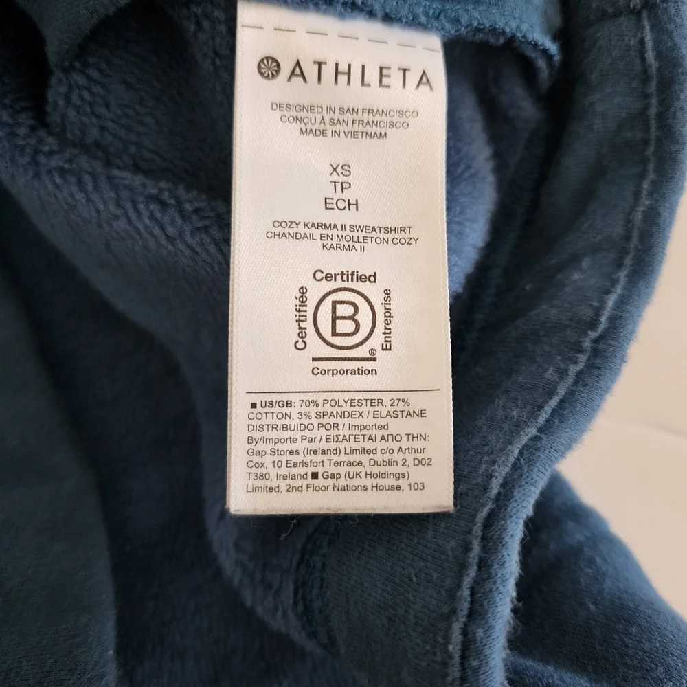 Athleta Cozy Karma Funnel Neck Sweatshirt XS Blue Pockets